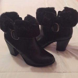 Black Faux Fur Heeled Boots